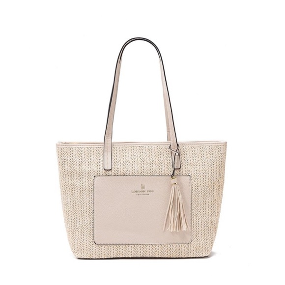 LONDON FOG Alisa Jute Straw Tote Handbag Cream Gold Tone Hardware NWT - Picture 1 of 14